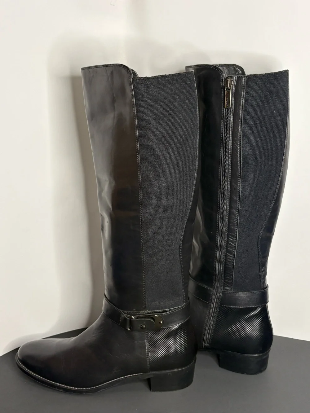 Aquatalia Women's Black Leather Over-the-Knee Zip Boots